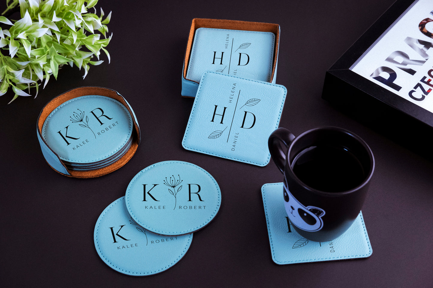 Leather Square Coaster Set