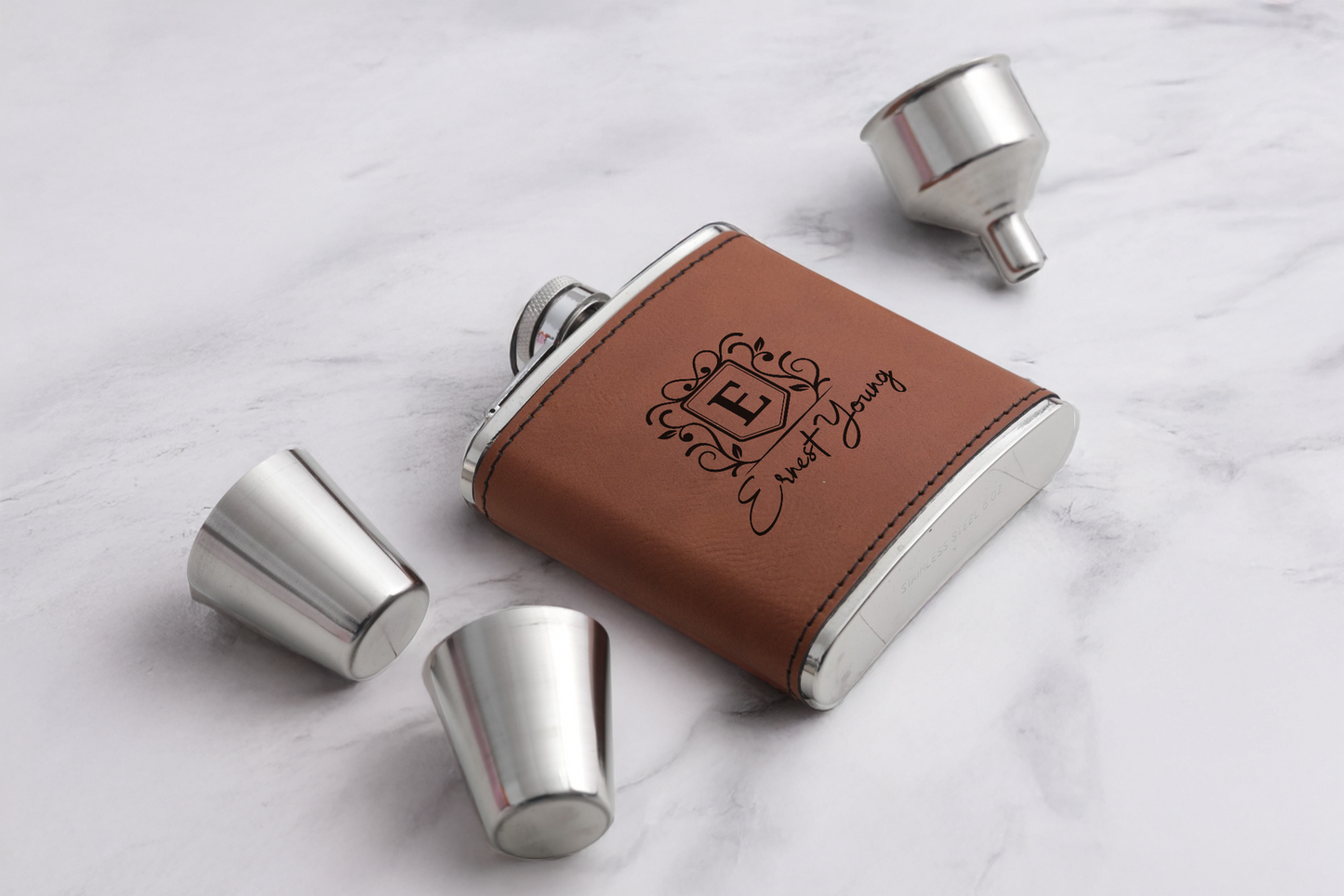 Leather Flask Gift Set