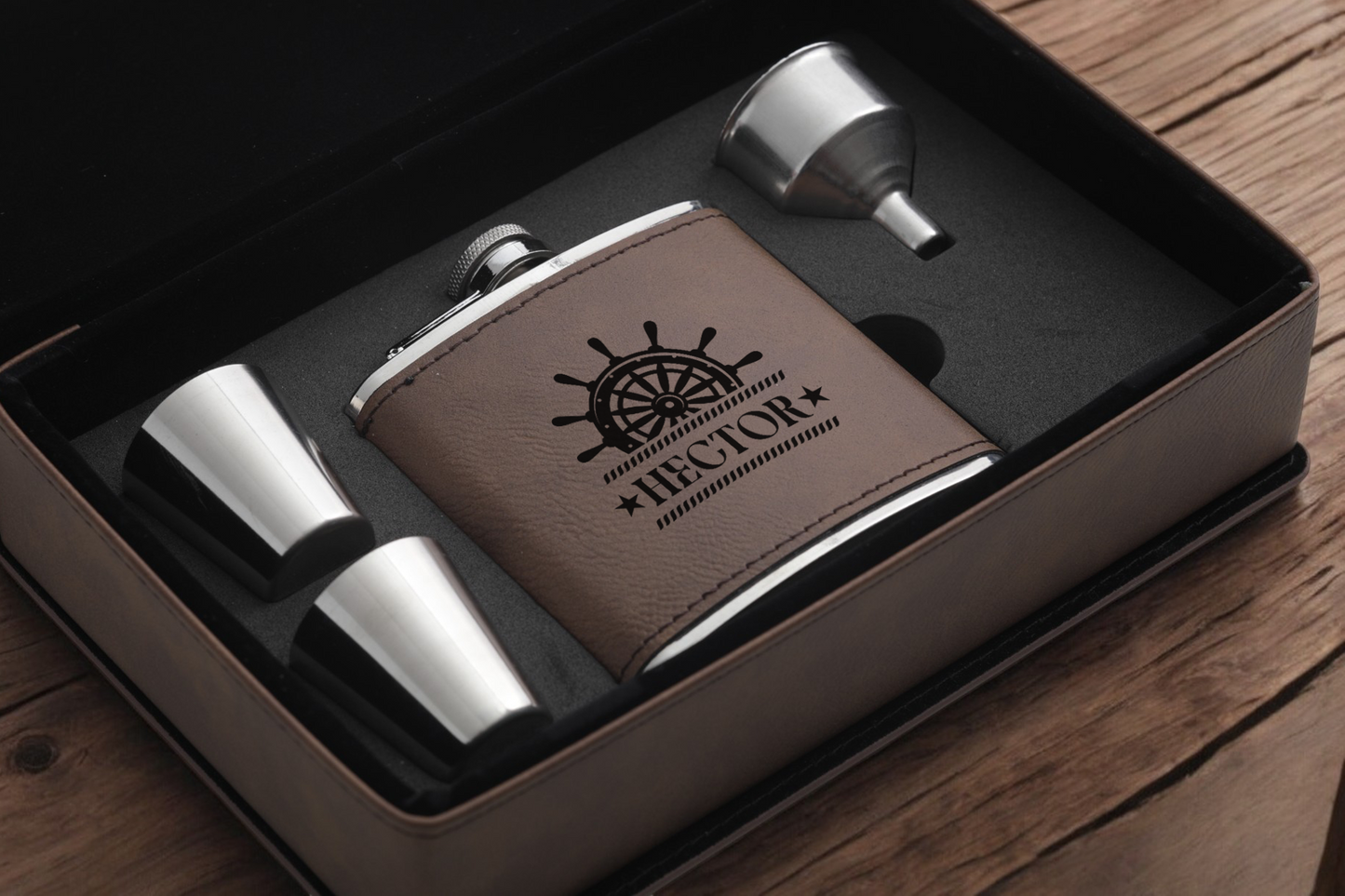 Leather Flask Gift Set