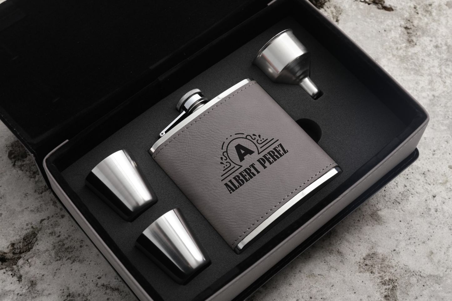 Leather Flask Gift Set