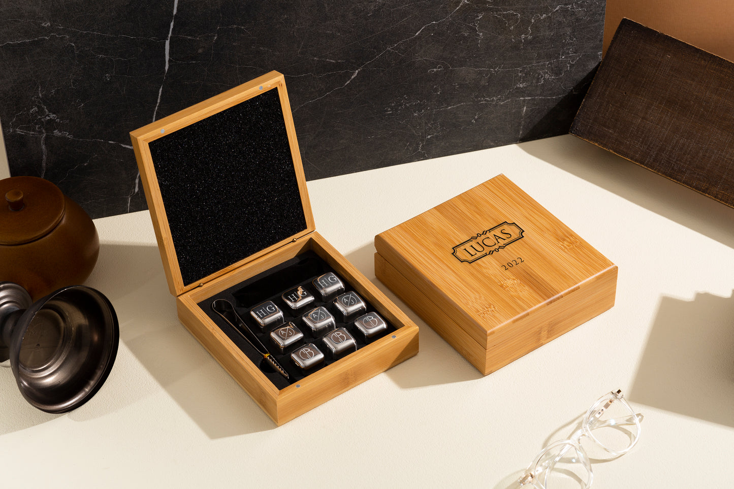 Bamboo Whiskey Stone Set