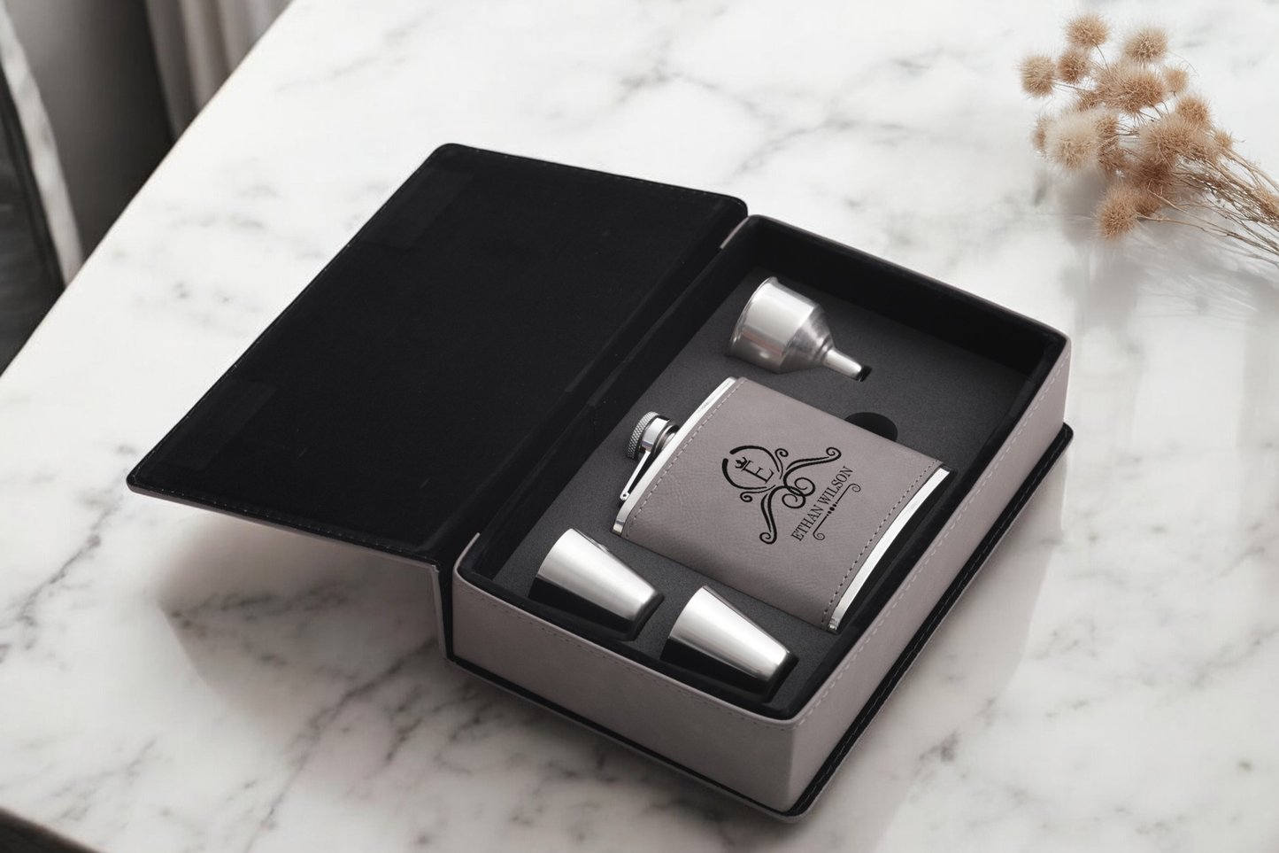 Leather Flask Gift Set