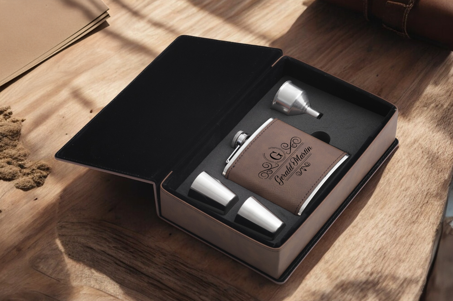 Leather Flask Gift Set