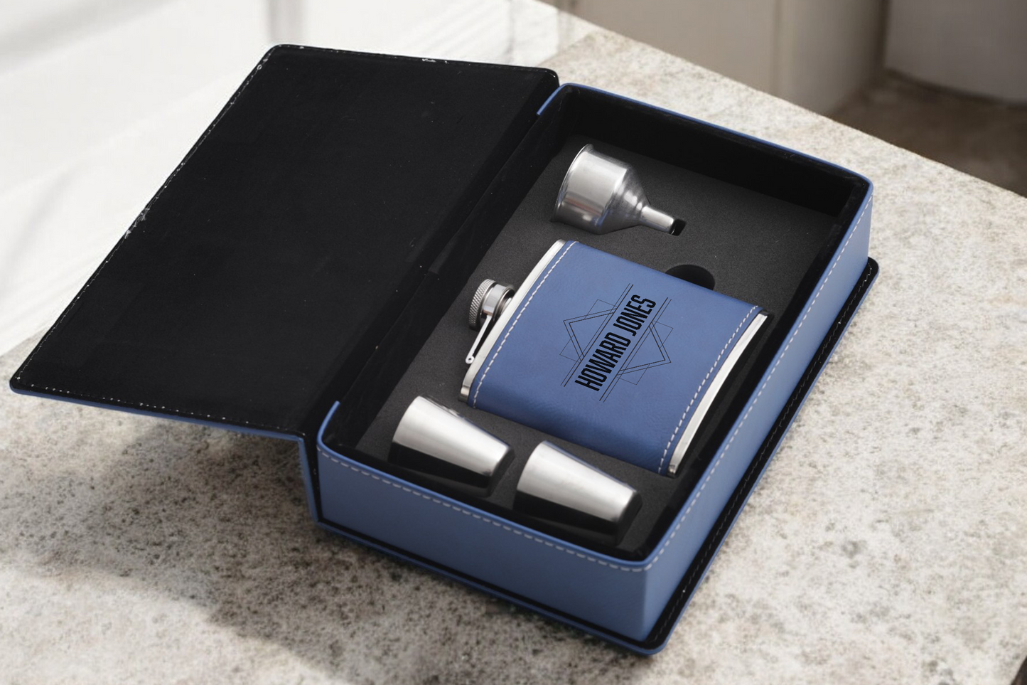 Leather Flask Gift Set
