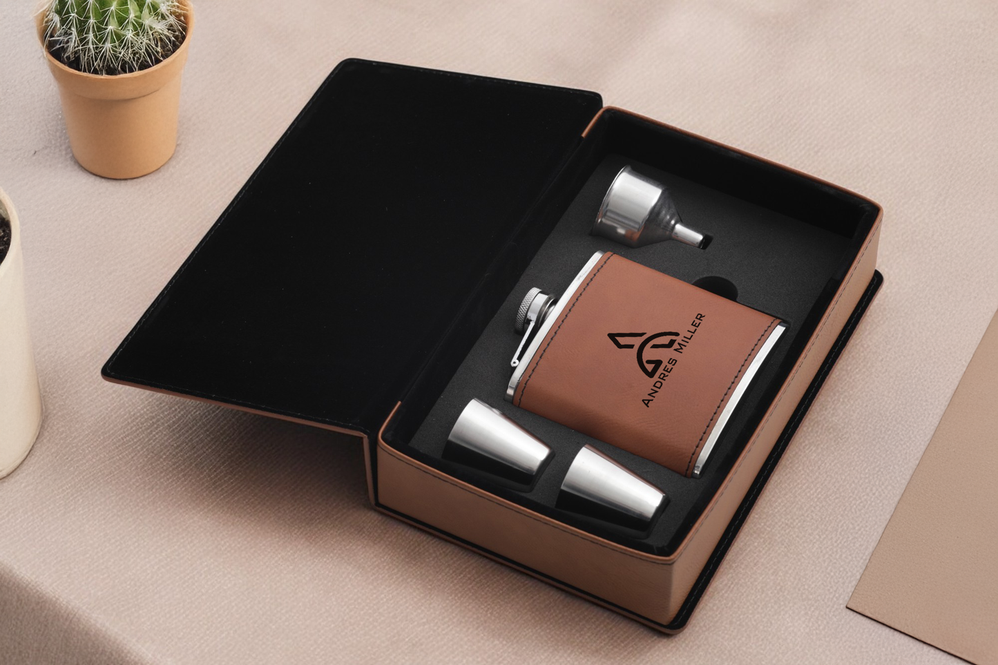 Leather Flask Gift Set