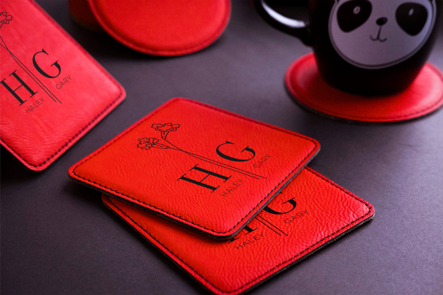 Leather Square Coaster Set