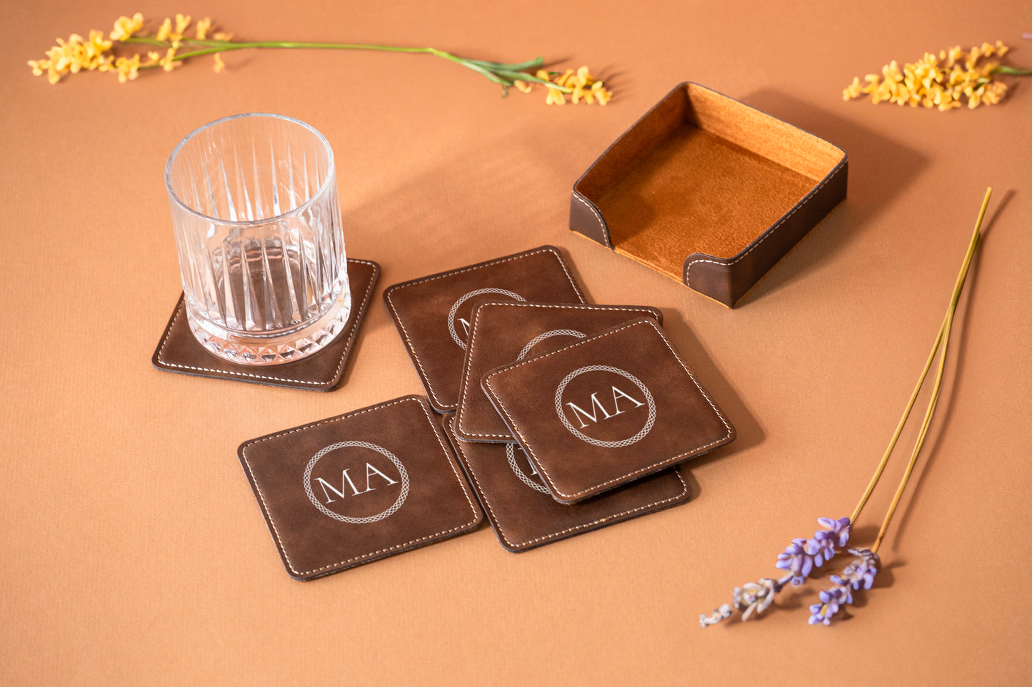Leather Square Coaster Set
