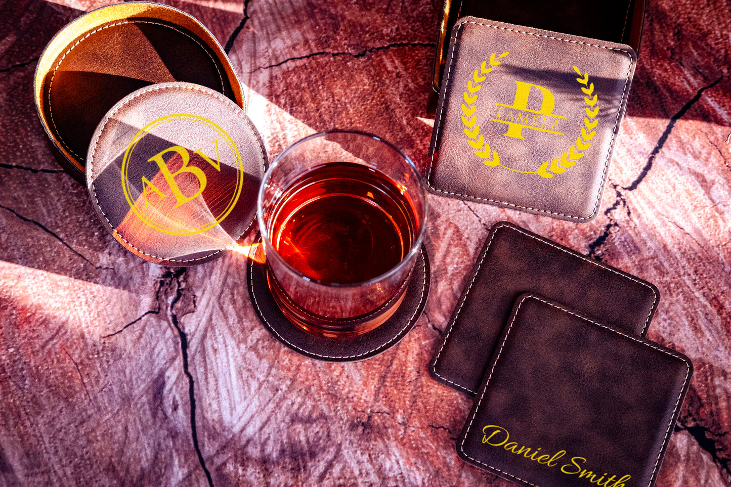 Leather Square Coaster Set