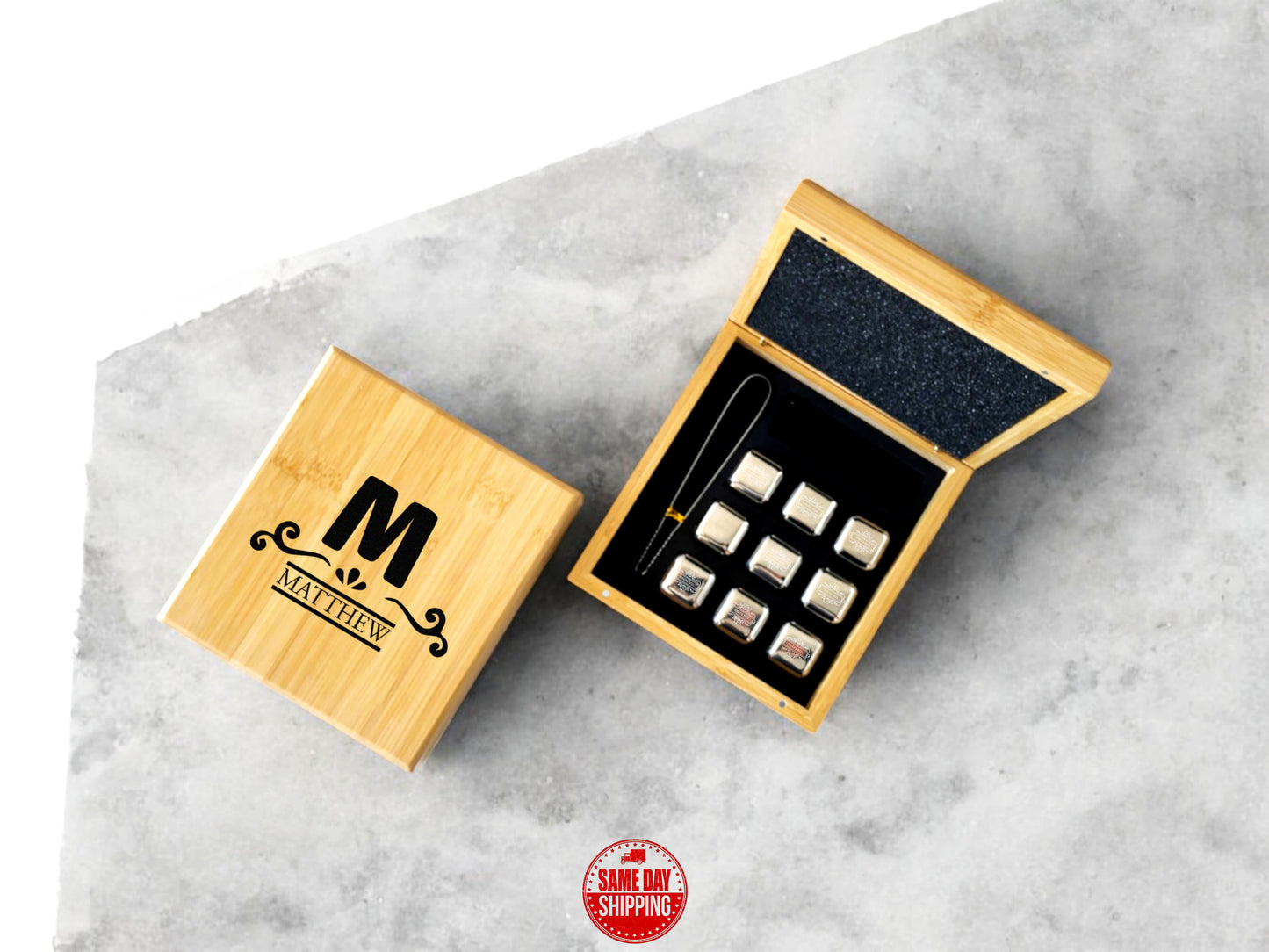 Bamboo Whiskey Stone Set