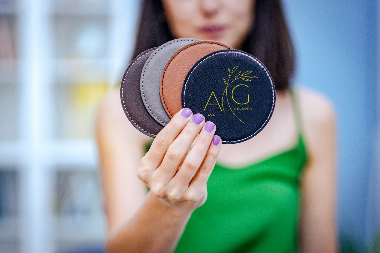 Leather Round Coaster Set