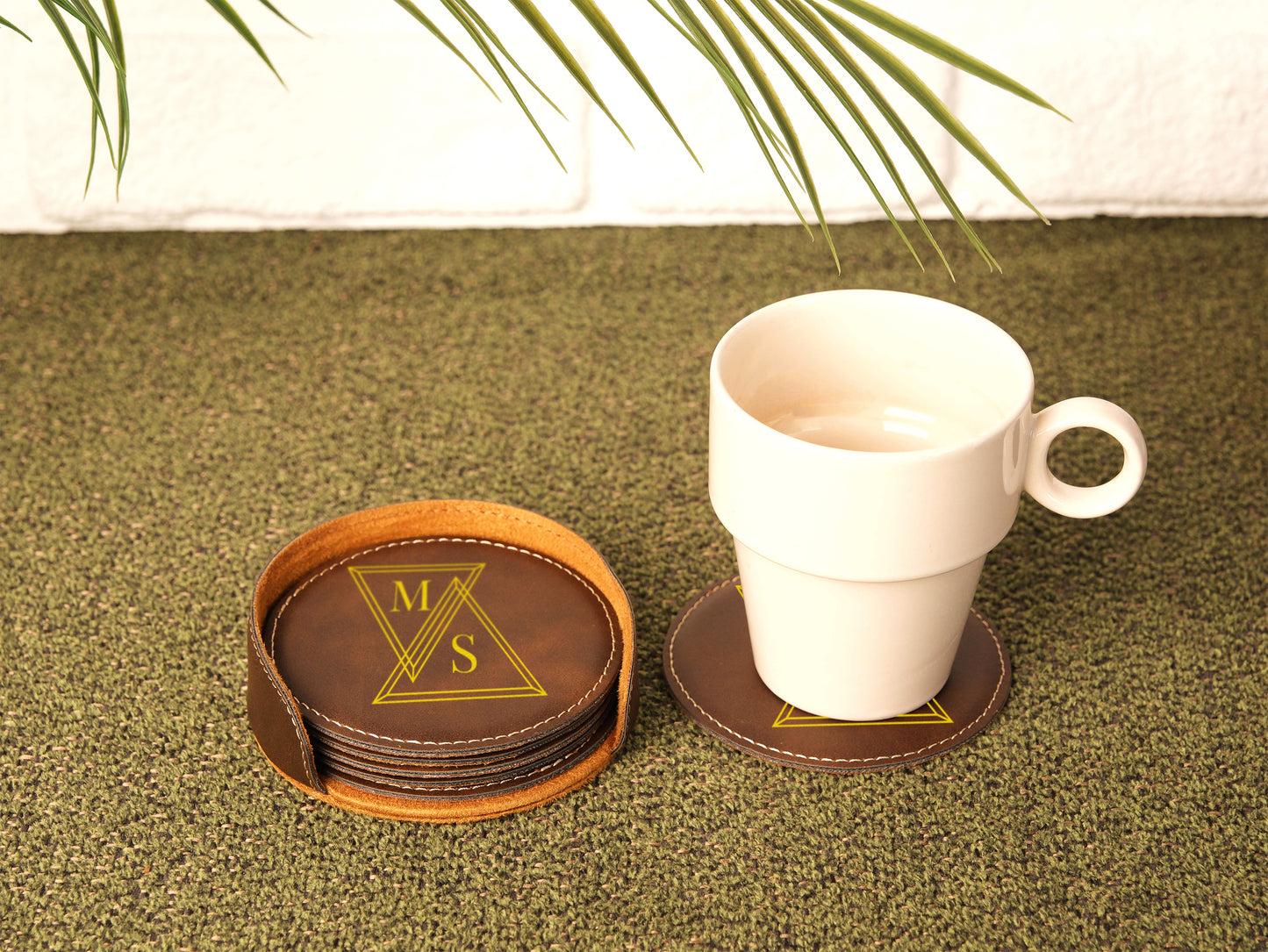 Leather Round Coaster Set