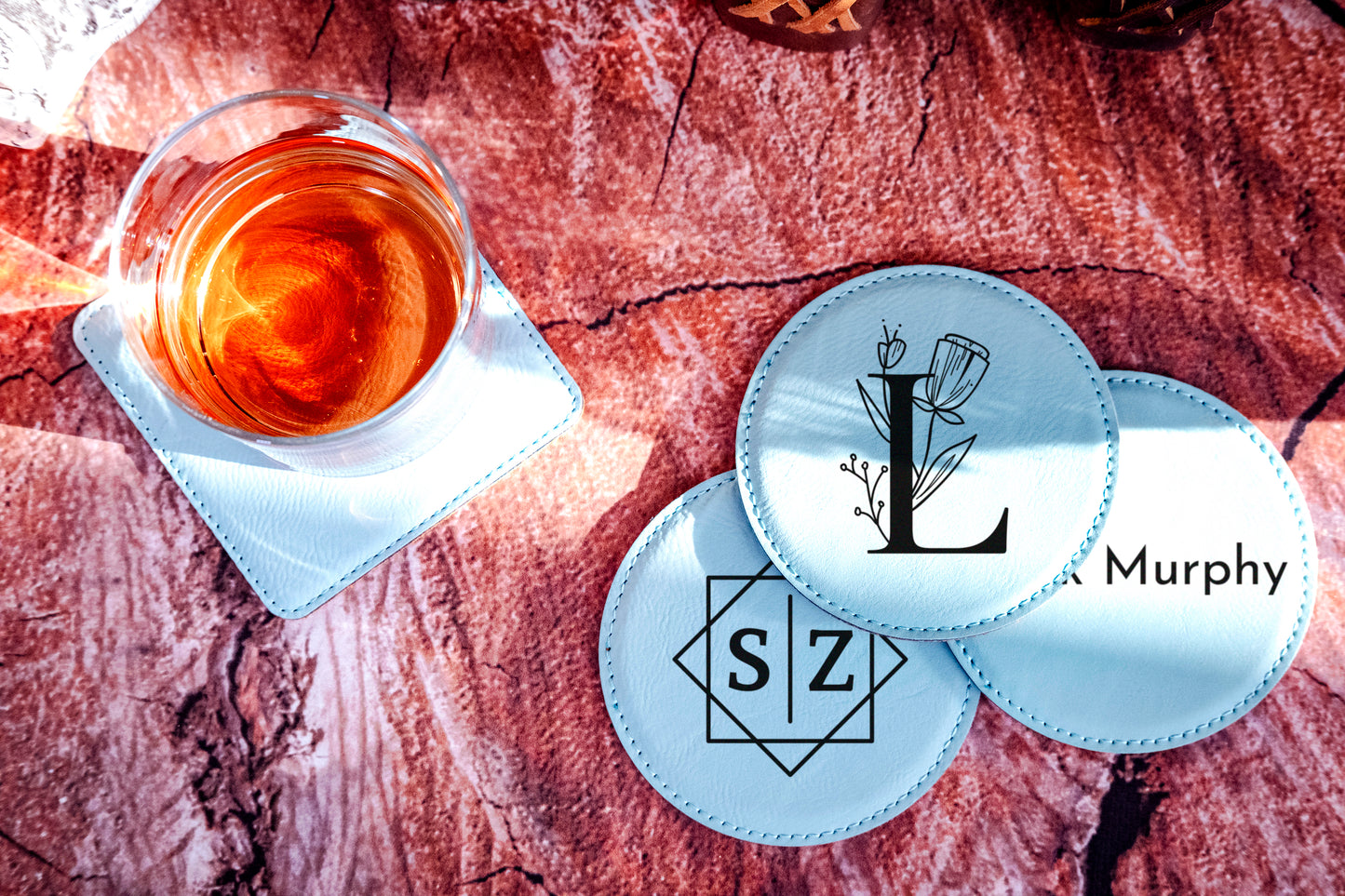 Leather Round Coaster Set